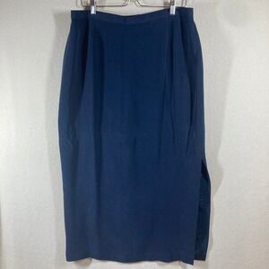 Nygård Collection Silk Midi‎ Skirt  16 Navy Side Slit Professional Career Office
